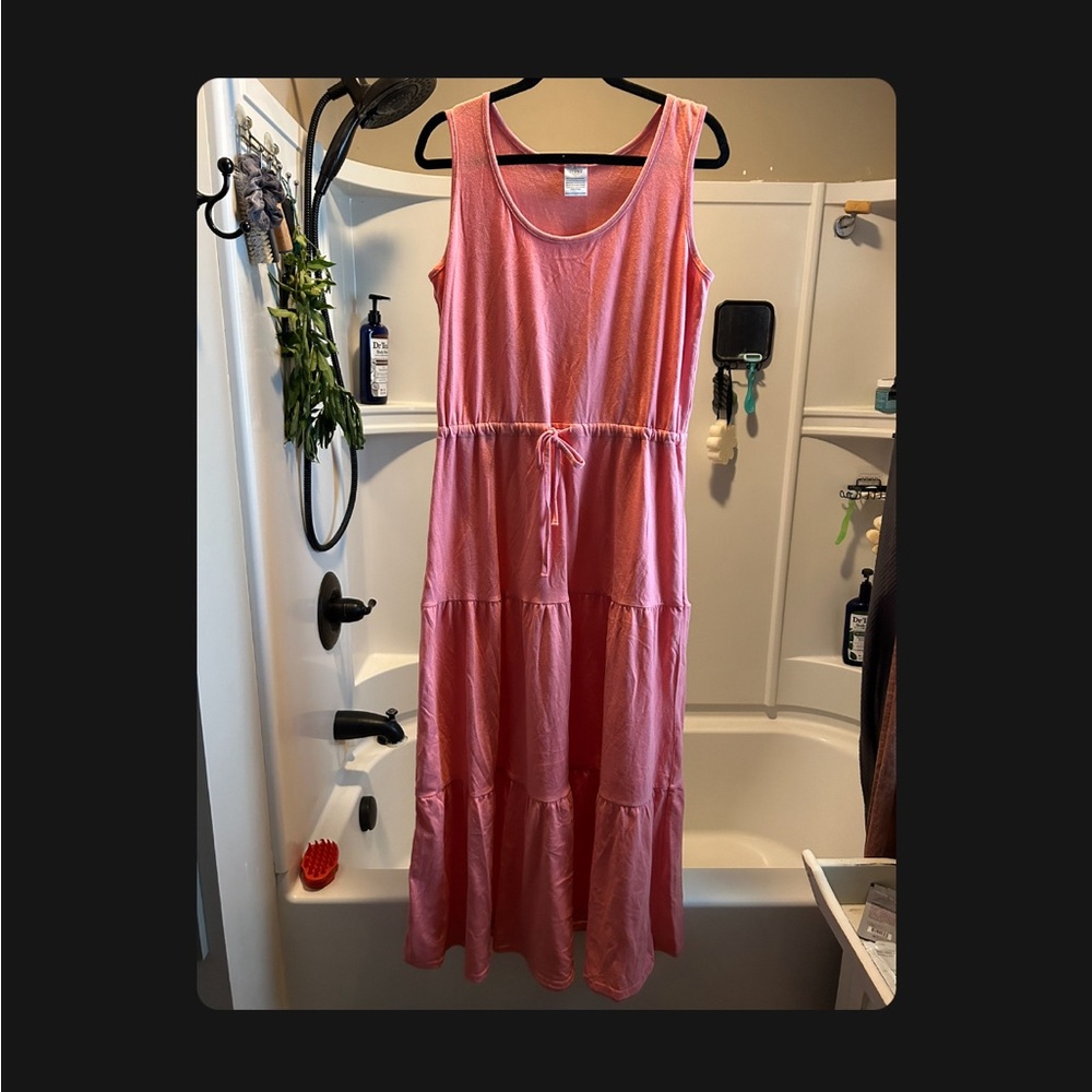 Serra salmon pink maxi dress cotton size large comfortable soft empire waste